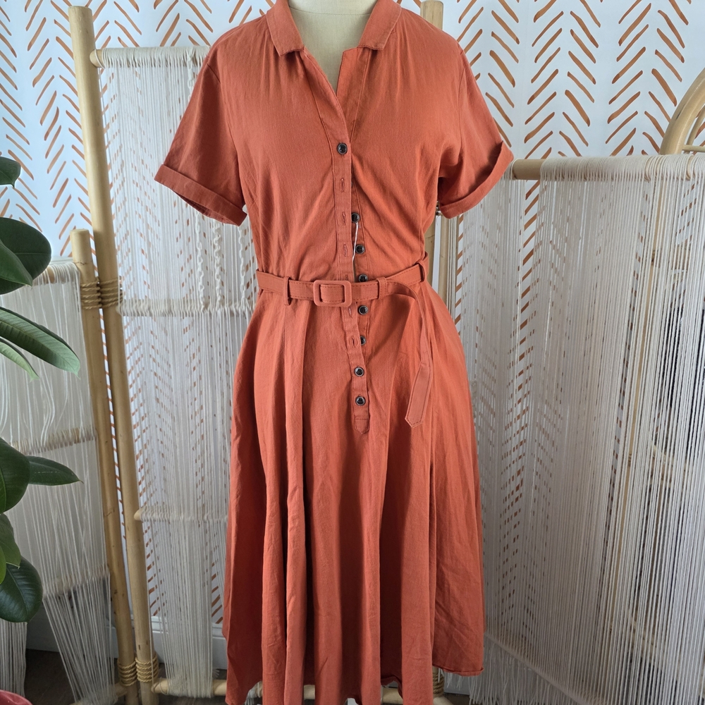 Elegant Orange Button-Down Dress